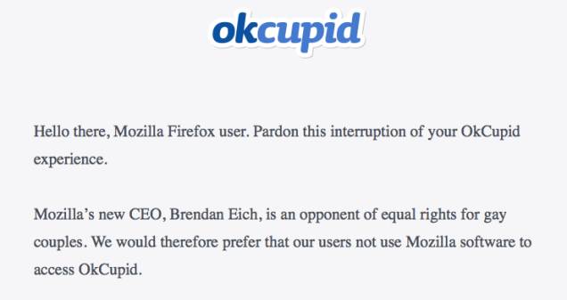 OkCupid Blocks Firefox Over Anti-Gay CEO