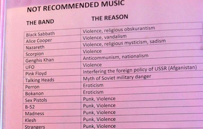 A List of Bands Banned on a Russian Radio Station