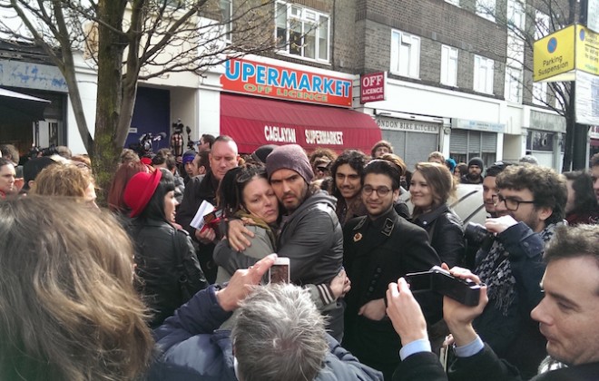 Braving The Media Storm At The Opening Of Russell Brand's Cafe